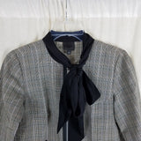 Anna Sui Houndstooth Plaid Cotton Bow Tie Blazer Jacket Womens 0 Black White Zip