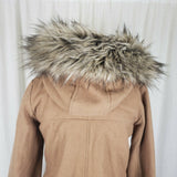 Abercrombie & Fitch Hooded Fur Trim Wool Toggle Peacoat Parka Womens S Camel Tan
