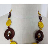 Yellow Brown Glass Circle Beads BEADED Bib NECKLACE Contemporary Statement Piece