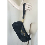 Adrianna Papell Black Velvet Fabric Clutch Bag Purse Handbag Leather Gold Buckle