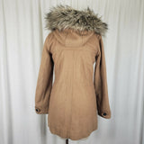 Abercrombie & Fitch Hooded Fur Trim Wool Toggle Peacoat Parka Womens S Camel Tan