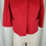 Ann Taylor Loft Petites Red Cropped Swing Jacket Womens 2P Collarless 3/4 Sleeve