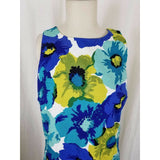 Ann Taylor Loft Garden Party Floral Dress Womens 8 Barkcloth Woven Hawaiian Blue