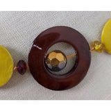 Yellow Brown Glass Circle Beads BEADED Bib NECKLACE Contemporary Statement Piece