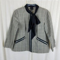Anna Sui Houndstooth Plaid Cotton Bow Tie Blazer Jacket Womens 0 Black White Zip