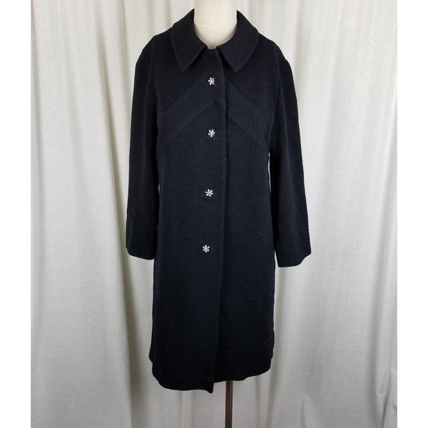 Vintage Ribbed 50s Mod MCM Wool Peacoat Coat Womens 14 Belgium Diamond Buttons