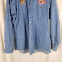 Vtg Reebok Olympic City Chambray Denim Blue Jean Button Work Shirt Mens sz M USA