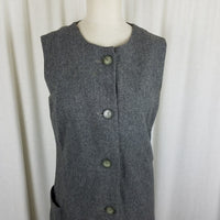 Vintage Handmade 1950s Wool Tweed Button Up Mod Dress Womens M L Charcoal Gray