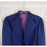 Vintage Cobalt Blue Plaid Draped Collar Tie Wrap Jacket Blazer Womens L France