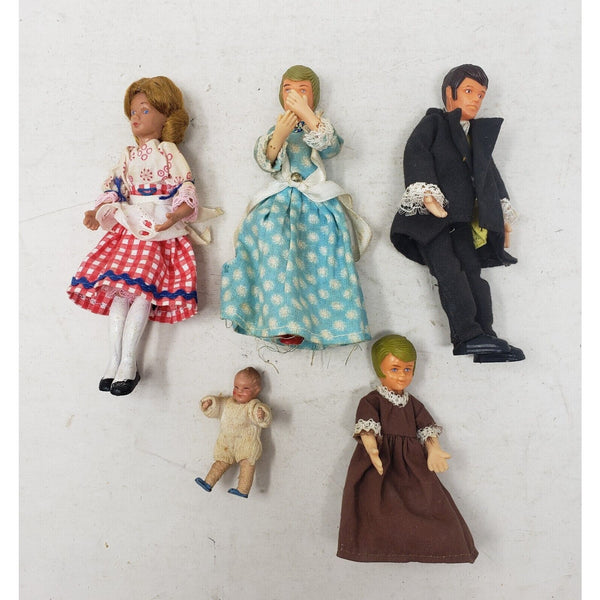 Vintage MC Shackman Colonial Dollhouse Dolls Family Miniatures Set 5 Baby Kids