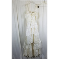 Vtg NWT 70s Tiered Ruffled Lace Short Maxi Dress Victorian Cream Diamonds Run 5