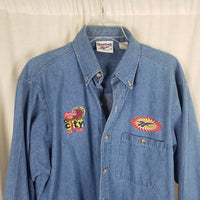 Vtg Reebok Olympic City Chambray Denim Blue Jean Button Work Shirt Mens sz M USA