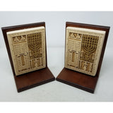 Vtg Hebrew Kabbalistic Jewish Plaque Look Book Ends Judaica Wood Base Menorah