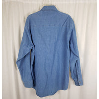 Vtg Reebok Olympic City Chambray Denim Blue Jean Button Work Shirt Mens sz M USA