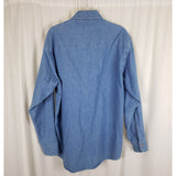 Vtg Reebok Olympic City Chambray Denim Blue Jean Button Work Shirt Mens sz M USA