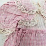 Vintage Antique Baby Doll Clothes Lot Pink Gingham Dress Skirt Pantaloons 18"