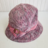 Vintage Kangol Cascade England Pink Angora Fur Bucket Hat Belted Womens England