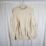 Vintage Handmade 90s Fisherman Cable Knit Wool Aran Sweater Mens size L XL Cream