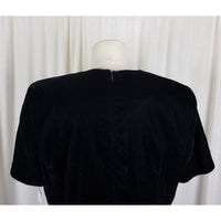 Vintage Leslie Fay Dresses Black Velvet Midi Dress Womens 16 80s Shoulder Pads