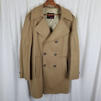 John Weitz by Casualcraft Double Breasted Camel Wool Peacoat Mens 42 Belted Back
