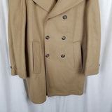 John Weitz by Casualcraft Double Breasted Camel Wool Peacoat Mens 42 Belted Back