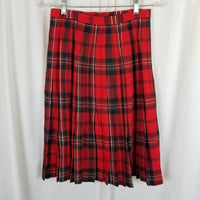 Vtg Celtic Craft Centre Red Tartan Plaid Kilt Skirt Wool Fringe Wrap Womens XS S