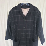 Vintage Wool Black Pink Plaid Peacoat Trench Coat Womens XL Cuffed Patch Pockets