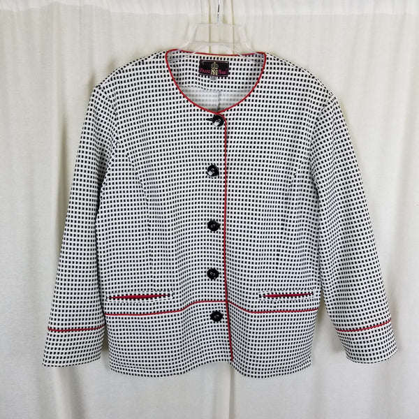 Designer Franz Mari Collarless Black & White Checked Blazer Jacket Womens 58 XL