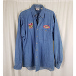 Vtg Reebok Olympic City Chambray Denim Blue Jean Button Work Shirt Mens sz M USA