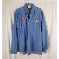 Vtg Reebok Olympic City Chambray Denim Blue Jean Button Work Shirt Mens sz M USA