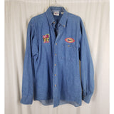 Vtg Reebok Olympic City Chambray Denim Blue Jean Button Work Shirt Mens sz M USA