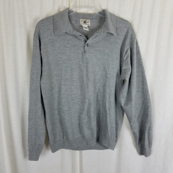Vintage LL Bean Wool Polo Collared Henley Shirt Sweater Mens M Thin Lightweight