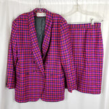 Vtg Evan Picone Houndstooth Wool Plaid Blazer Jacket Skirt Suit Set Womens sz 16