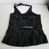 Vtg Y2K Tripp NYC Black Halter Corset Top Lace Up Zippers Womens XL Gothic 90s