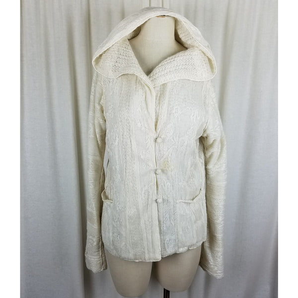 Vintage Reversible Knit Lace MCM 50s Hooded Cardigan Sweater Jacket Womens sz M