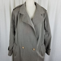 Vtg Larry Levine Twill Double Breasted Epaulets Maxi 80s Trench Coat Womens L