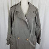 Vtg Larry Levine Twill Double Breasted Epaulets Maxi 80s Trench Coat Womens L