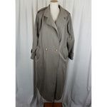 Vtg Larry Levine Twill Double Breasted Epaulets Maxi 80s Trench Coat Womens L