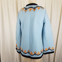 Vintage Austria Boiled Weighted Wool Sweater Jacket Blazer Womens L Embroidered