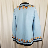 Vintage Austria Boiled Weighted Wool Sweater Jacket Blazer Womens L Embroidered