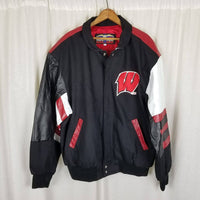 Vintage Jeff Hamilton Design Wisconsin Badgers Leather Bomber Jacket Mens XL USA