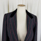 Vintage Sasson Velvet Collar Red Pinstriped Cropped Blazer Jacket Womens 12 13