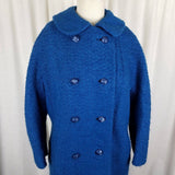 Vintage Cobalt Blue Mid Century Boucle Double Breasted Peacoat Womens S USA MCM