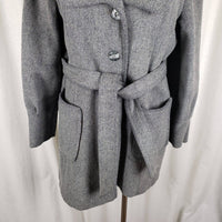 Vintage Montgomery Ward Grey Wool Tie Sash Trench Coat Peacoat Womens M 70s USA