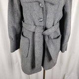 Vintage Montgomery Ward Grey Wool Tie Sash Trench Coat Peacoat Womens M 70s USA