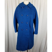 Vintage Cobalt Blue Mid Century Boucle Double Breasted Peacoat Womens S USA MCM