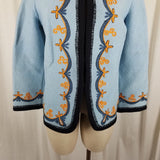 Vintage Austria Boiled Weighted Wool Sweater Jacket Blazer Womens L Embroidered