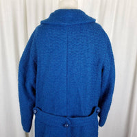 Vintage Cobalt Blue Mid Century Boucle Double Breasted Peacoat Womens S USA MCM