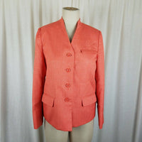 Vintage Via Condotti Woven Linen Blazer Jacket Womens 4 Collarless Mock Neck