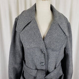 Vintage Montgomery Ward Grey Wool Tie Sash Trench Coat Peacoat Womens M 70s USA